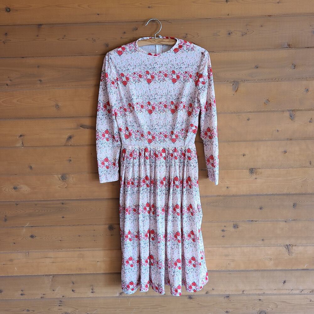 Vintage Floral Dress 70's Handmade Prairie Fit Flare Midi Boho Cottagecore M - Picture 2 of 4